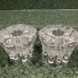 HADELAND Norway 'Istid' Vintage Crystal Taper Candle Holders Icicle - set of 2